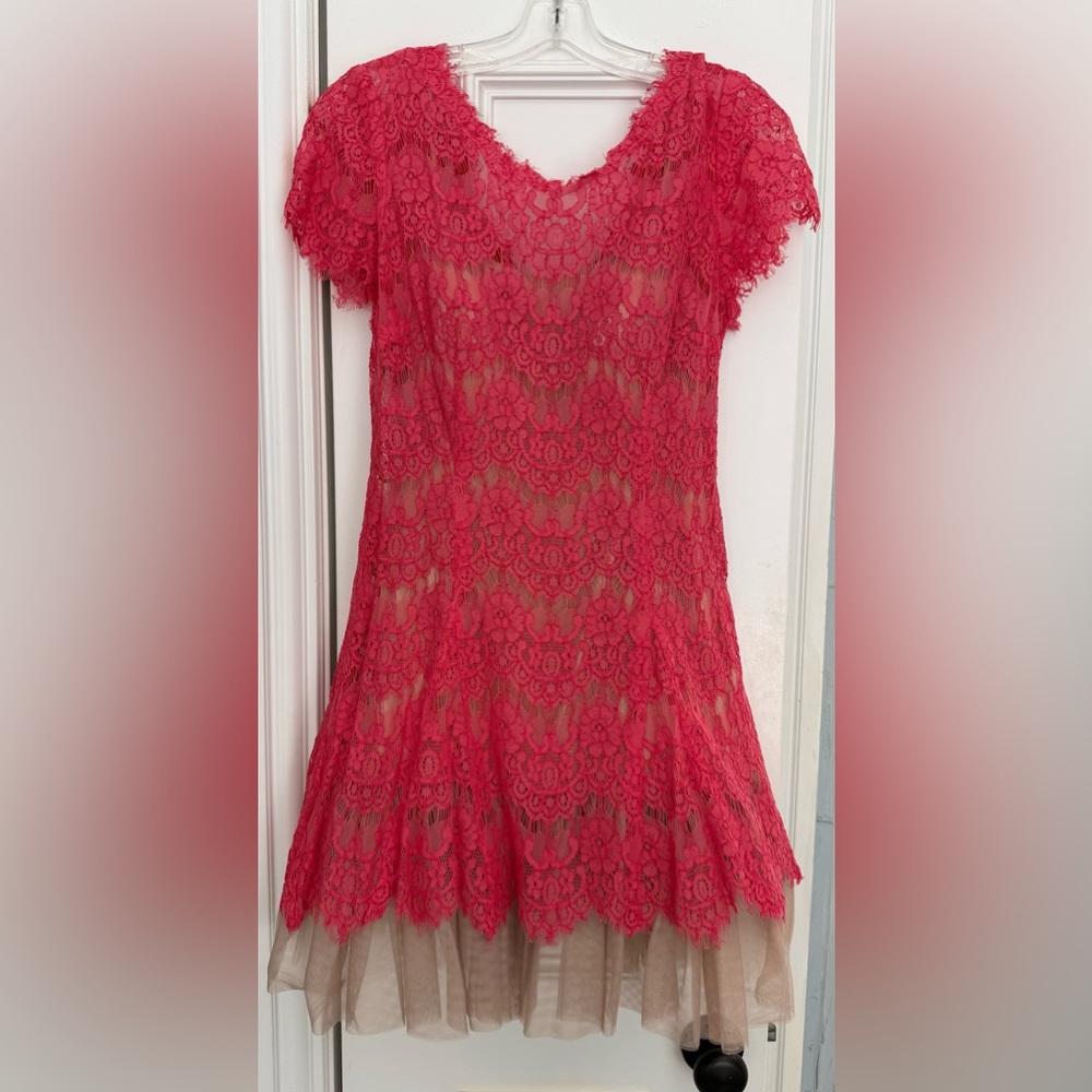 Elegant Betsy & Adam Coral Lace Dress - Only Worn Once